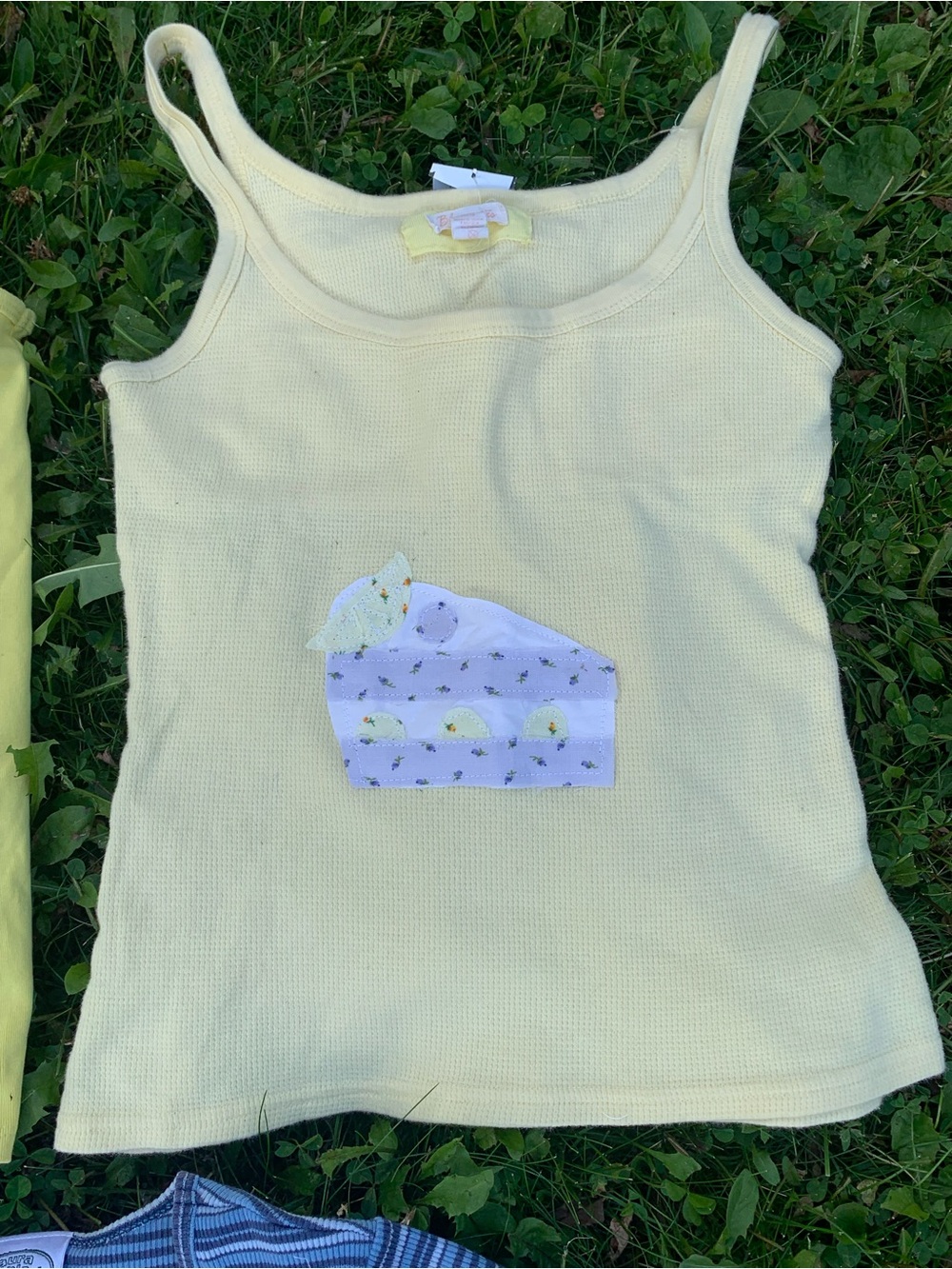 Upcycled Bluenotes Yellow Waffle Knit Cake Patchwork Tank | Cottagecore M